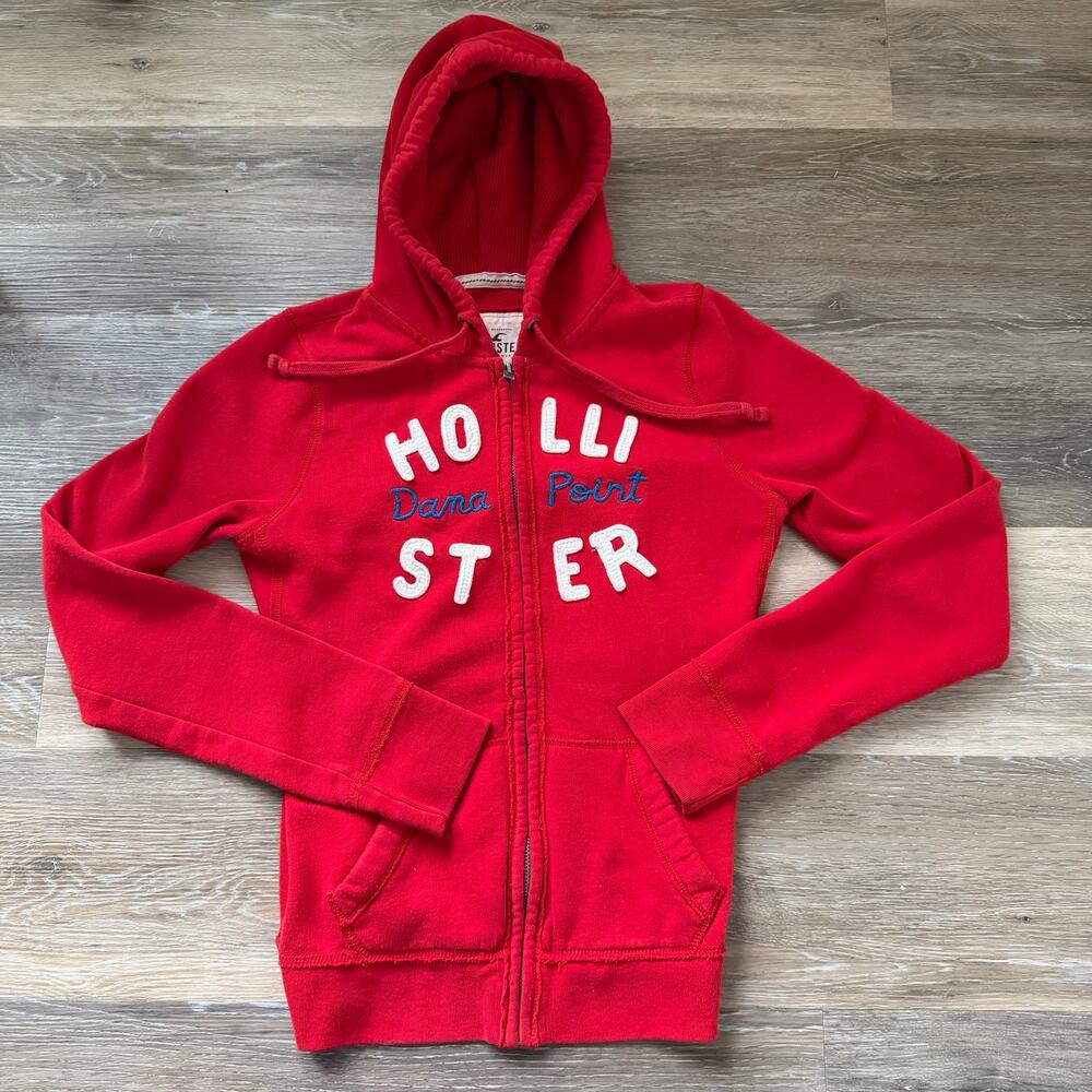 Hollister Dana Point Hoodie Women’s L Red Full Zip Y2K Logo Applique